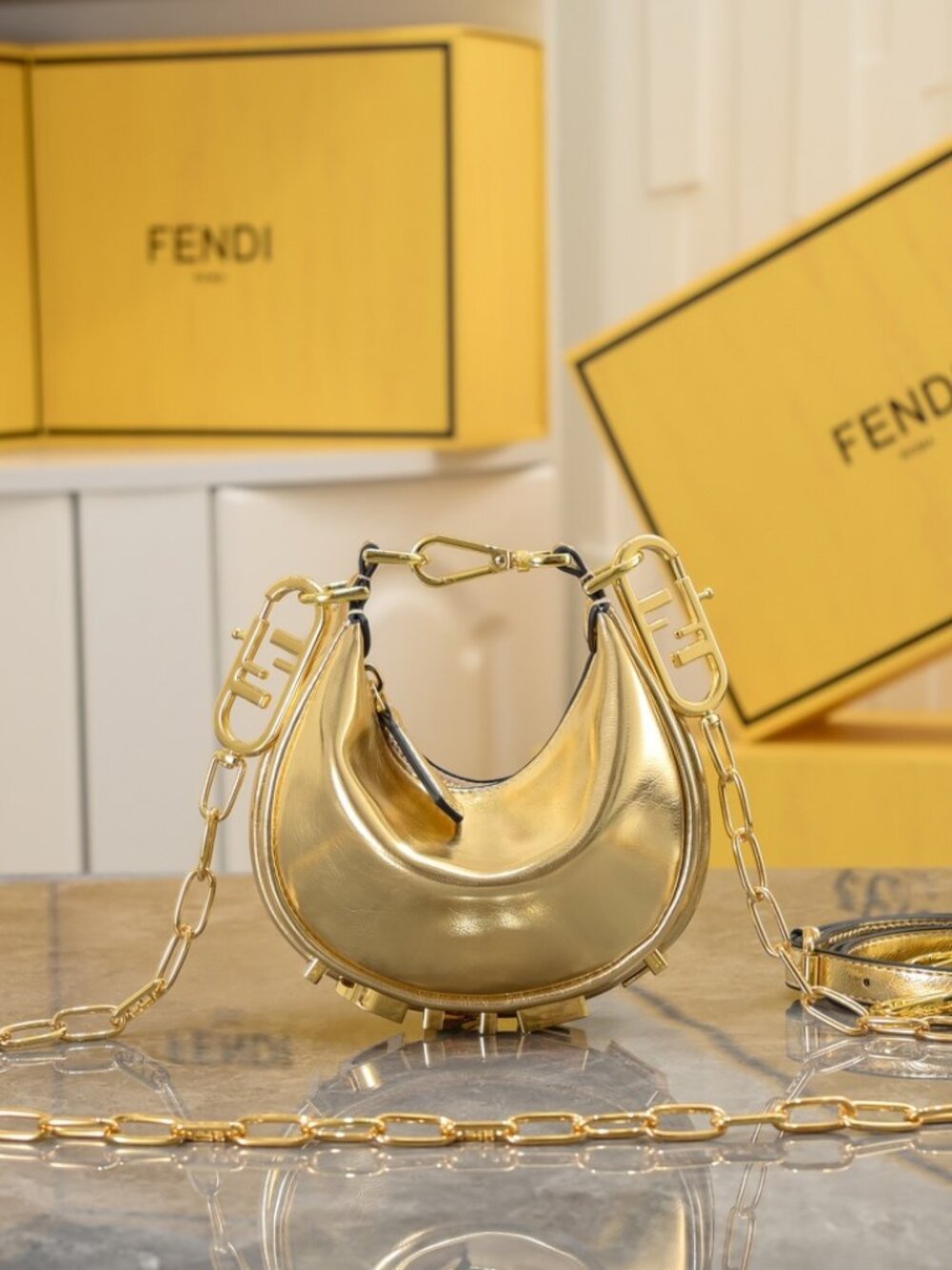 Fendi Fendigraphy Small Gold laminated leather bag